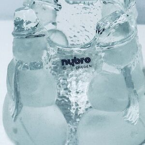 Vintage Nybro Sweden Lead Crystal Frosted Snowman Holiday Candle Holder Gift